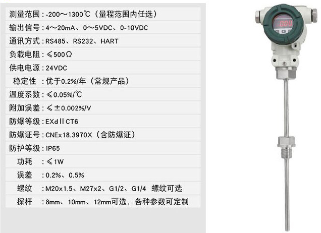 智能溫度變送器技術參數對照表