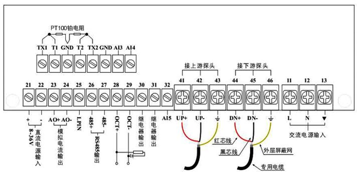 固定式超聲波流量計主機(jī)接線圖